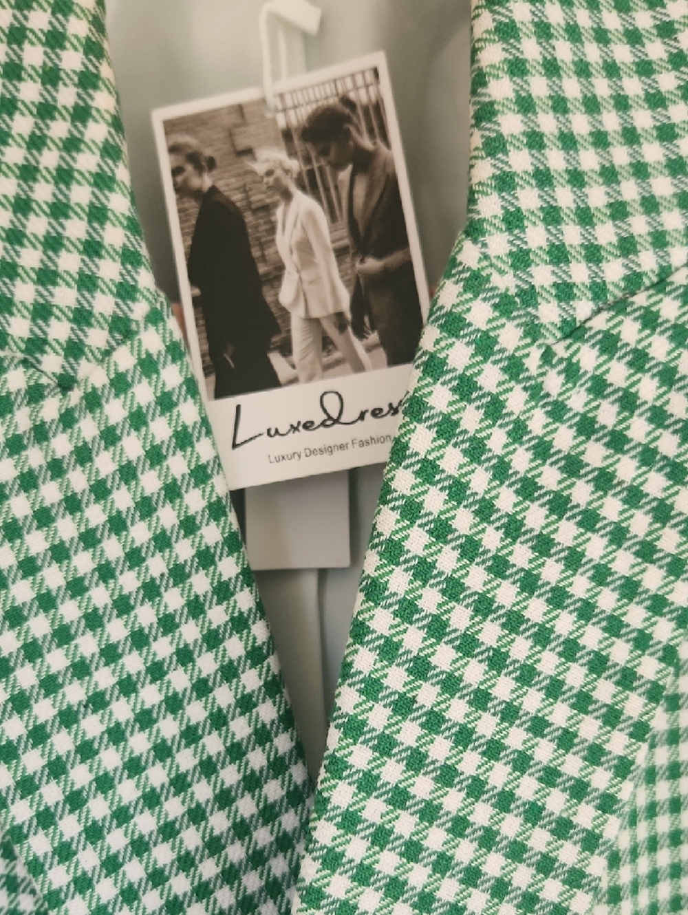 NWT -Luxedress /Loulou Studio Emerald Green Gingham Check Double-Breasted Blazer - Picture 2 of 10